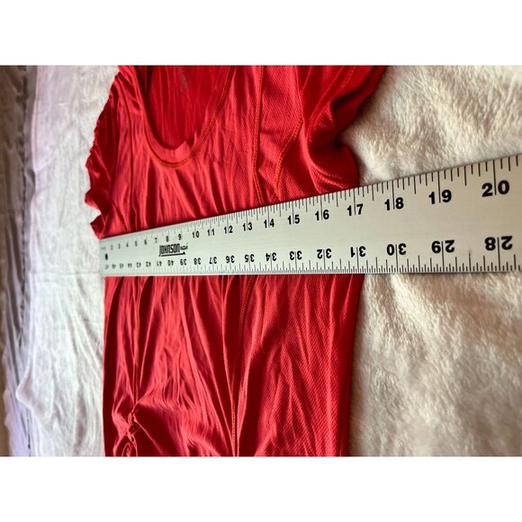 Athleta Womens Red Short Sleeve Ruched Hooded Tunic Top Large Lightweight Active - Picture 7 of 11